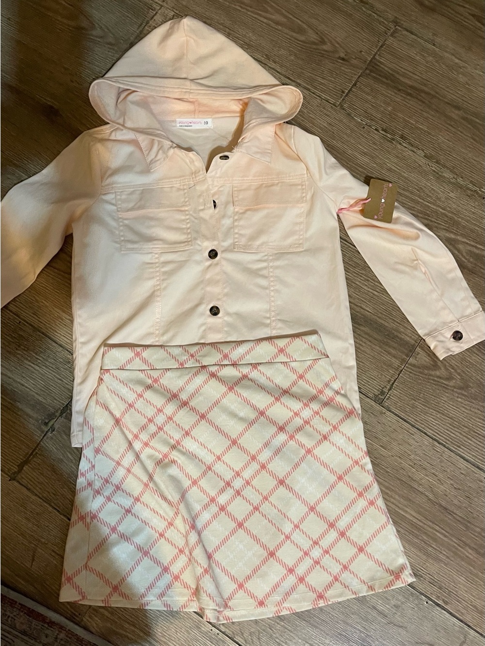 Light Blush Pink Cotton Shirt Girl 2 Pieces Jacket And skirt Set, size 10